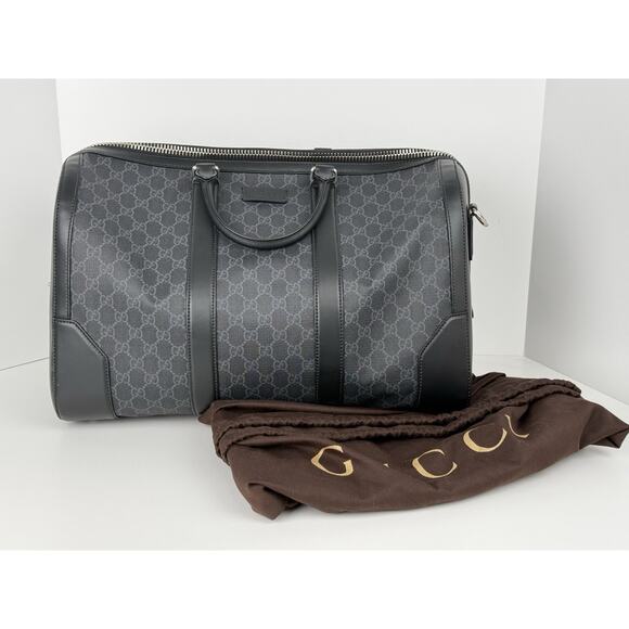 Gucci Large Savoy Duffle Bag GG Supreme Monogram Grey/Black Calfskin Trim - Picture 13 of 16